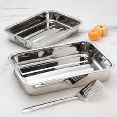 Conjunto com 2 Assadeiras Inox 35 e 40 cm + Espátula La Cuisine - R$71,99