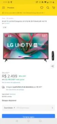 Saindo por R$ 2243: Smart Tv Led 55 Polegadas LG Uhd 4k Wi-fi Bluetooth Hdr 10 | R$ 2243 | Pelando