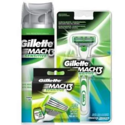 [Clube do Ricardo] Kit Gillette Mach3 Sensitive: Aparelho + 2 Cargas + Espuma Mach3 Sensitive 245g por R$ 20