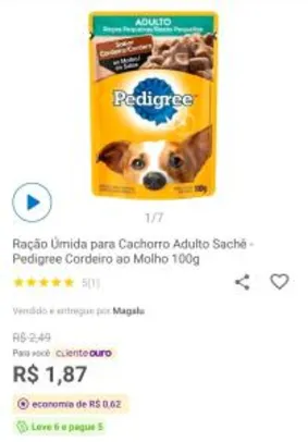 Sachê ração úmida Pedigree para cães. [6uni] R$9