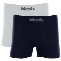 Kit Cueca Mash Boxer Micro Sem Costura 2 Peças - Branco/ Azul Marinho