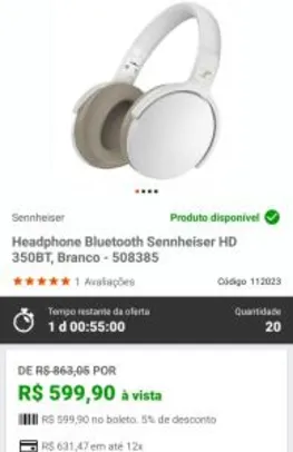 Headphone Bluetooth Sennheiser HD 350BT, Branco | R$600