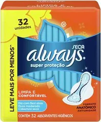 Absorvente Always Super Proteção Seca, 32 Unidades | R$10