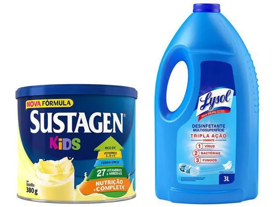 Kit Complemento Alimentar Infantil Sustagen Kids + Desinfetante Lysol 3L | R$58