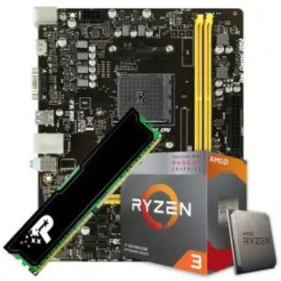 Kit Upgrade Placa Mãe Biostar B450MH AMD AM4 + Processador Ryzen 3 3200G 3.6GHz + Memória DDR4 8GB 2400MHz