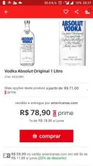 [Cartão Americanas] Vodka Absolut Original 1 Litro - R$59