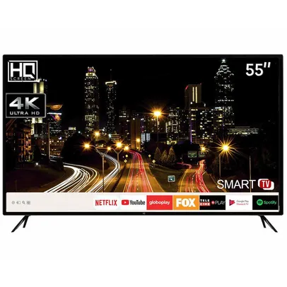 Smart TV LED 55" HQ HQSTV55NY Ultra HD 4K 3 HDMI 2 USB Wi-Fi | R$1910