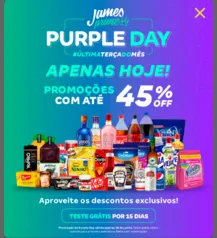 James Delivery - Purple Day + Teste Grátis Prime 15 Dias (Novos usuários)