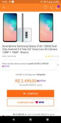 Smartphone Samsung Galaxy S10e 128GB | R$1920