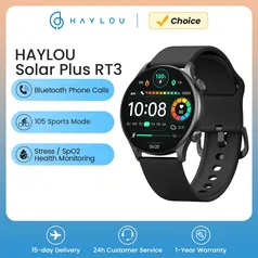 Smartwatch HAYLOU Solar Plus RT3 com Tela AMOLED de 1,43", Ligações Por Bluetooth e a Prova D'Água