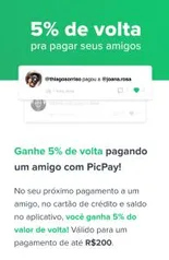 [Usuários selecionados] 5% Cashback em Pagamentos no PicPay