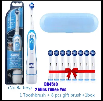 [Novos Usuários] Escova de dentes elétrica Oral B com time + 8 PCs Refil + Case | R$67