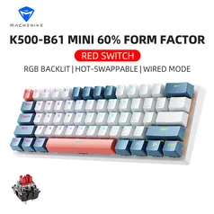 Teclado Mecânico Machenike K500-B61 RGB, [GPay + Moedas/ App/ Taxa Inclusa] Keycaps PBT, Switch Huano Hotswap