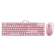 Combo Gamer MOTOSPEED Teclado Mecânico e Mouse CK700, Led Azul, Switch Optico, US - Rosa