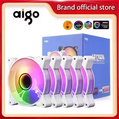 Kit 5 Fans ARGB Aigo AR12 Pro Branco 74cfm