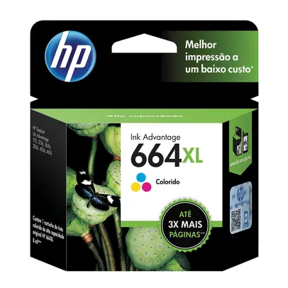 Cartucho HP 664XL Colorido Original (F6V30AB) Para HP Deskjet 2136, 2676, 3776, 5076, 5276