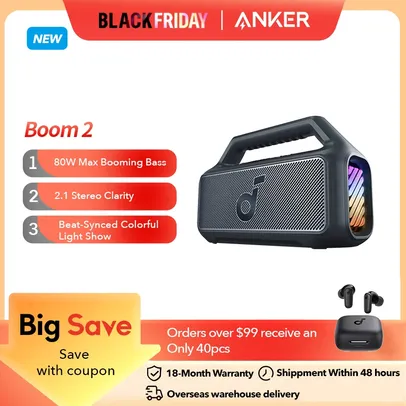 [DoBrasil] Caixa de Som Anker BassUp 2.0 Soundcore Boom 2 80W 