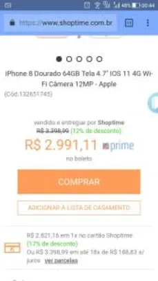 iPhone 8 Dourado 64GB Tela 4.7" IOS 11 4G Wi-Fi Câmera 12MP - Apple por R$ 2821