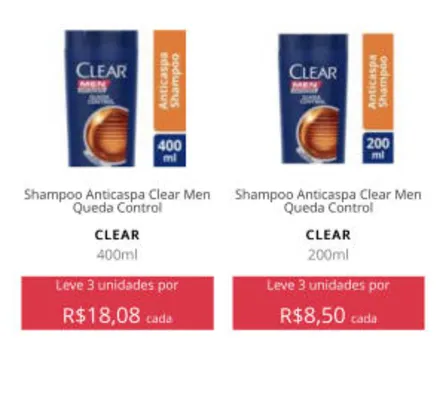 Shampoo Anticaspa CLEAR Men Queda Control 200ml R$ 8.50