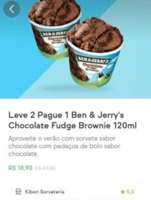 2 Ben & Jerry's 120ml por R$18,90 - Campanha Kibon Ifood