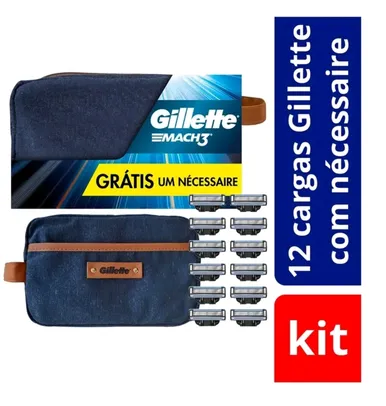 kit Carga Gillette Mach3 12 Unidades + Nécessaire