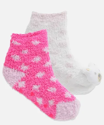 Kit 2 Pares Meias Infantil Soquete Antiderrapante Chenille Marisa