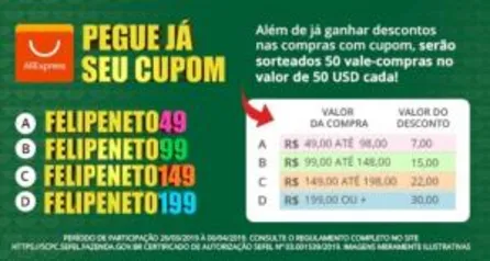 Cupons promocionais para o aliexpress - R$7 a R$30 OFF