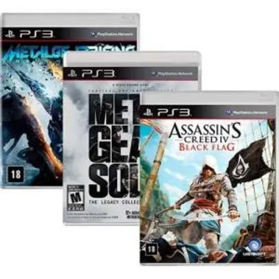 [Americanas] Kit com 3 jogos: Assassin's Creed IV: Black Flag + Metal Gear Solid: The Legacy Collection + Metal Gear Rising para PS3 - R$57