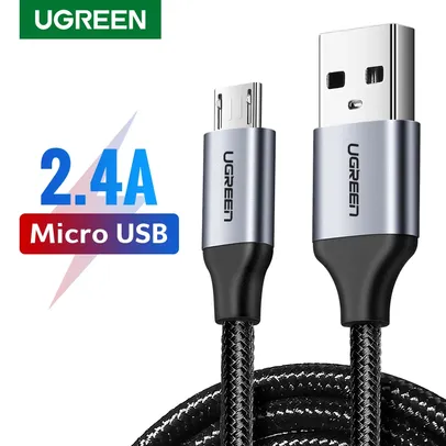 [Moedas R$7] Cabo de Dados Ugreen Micro USB com Acabamento Premium - 3A, 480Mbps, Quick Charge