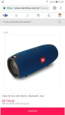 Caixa de Som JBL Xtreme / Bluetooth - Azul R$756