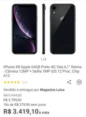 iPhone XR Apple 64GB Preto - R$3.419