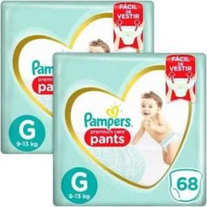 Kit Fraldas Pampers Premium Care Pants G 2x68 UN | R$133