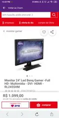 Monitor 24" Led Benq Gamer -Full HD- Multimidia - DVI- HDMI - RL2455HM