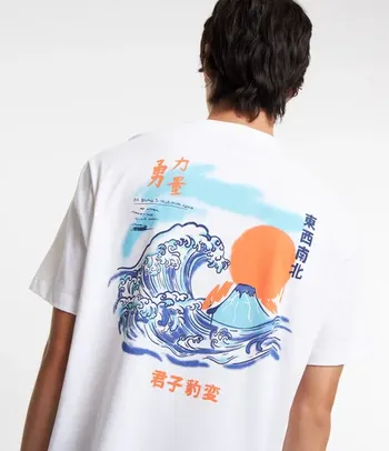 Camiseta Comfort em Algodão com Estampa Frente e Costas em Japonismo Branco