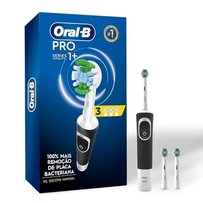 (Missão R$137,99)Oral-B PRO Series 1+, Escova de Dentes Elétrica, Cabeça Redonda, Cabo Ergonômico, 3 refis Precision Clean, Preta