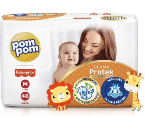 Fralda Pom Pom Derma Protek Mega M 48Un, Pom Pom, Laranja, Médio