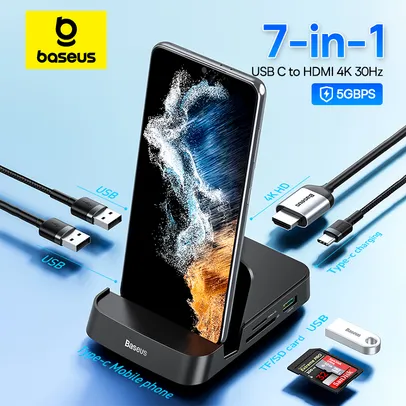 [Imposto Incluso] Baseus-USB Tipo C HUB Dock Station, Compatível com HDMI, Estação Dex, Samsung S20, Nota 20, Huawei P40, Mate 30  