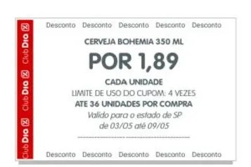 Cerveja Bohemia R$1,89 pelo app Clube Dia