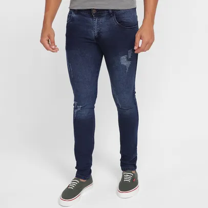 Calça Jeans Grifle Skinny Puídos Masculina