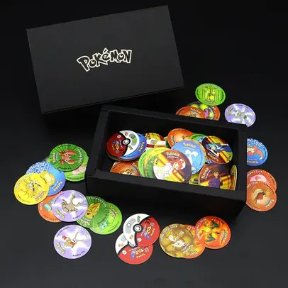 Kit com 160 Tazos clássicos do Pokémon - Normal ou 3D/Holográficos + Caixa personalizada