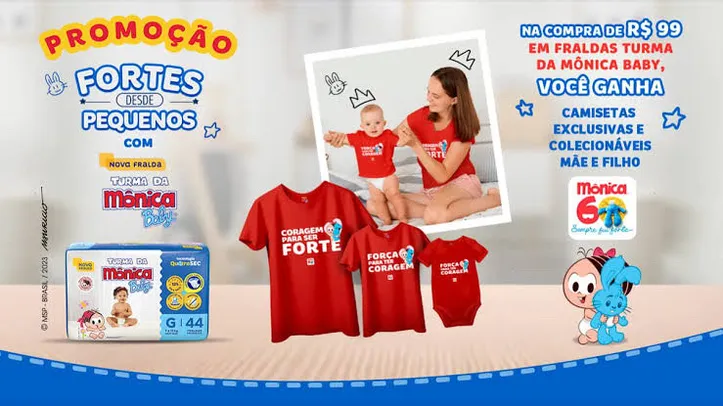 Compre Fraldas Turma da Mônica e Ganhe Camisetas Mãe/Pai e Filho(a)