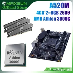 Combo Placa Mãe a520m + Athlon 3000g  + DRR4 4gbx2 = 8gb 2666