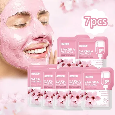 Kit com 7 máscara facial de argila sakura japonesa anti idade