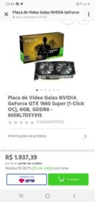 Saindo por R$ 1938: Placa de Vídeo Galax NVIDIA GeForce GTX 1660 Super (1-Click OC), 6GB, GDDR6 | R$1938 | Pelando