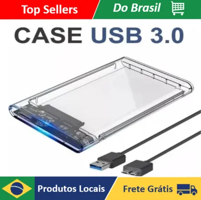 [No Brasil / 1° Compra R$ 2,99] Case para HD Externo 2.5 Notebook, conexão USB 3.0