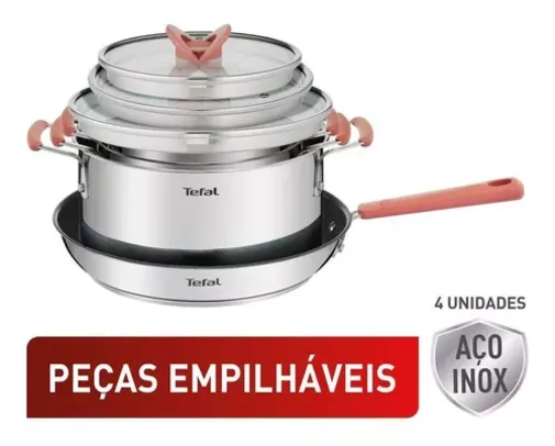 Jogo De Panelas 4 Peças Tefal Opti'space Inox Fundo Triplo