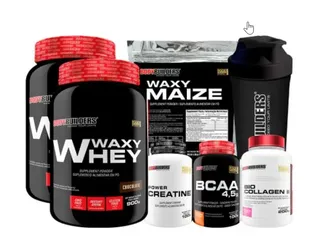 Kit 2x Waxy Whey 900g + BCAA 100g + Power Creatine 100g + Waxy Maize 800g + Colágeno 200g  + Coqueteleira - Bodybuilders - Kit de Suplementos - Magazi