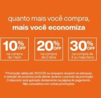 Desconto progressivo Natura: 10% , 20% ou 30%