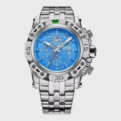 Relógio Masculino Luxo Temeite Importado Quartzo Azul + Prata