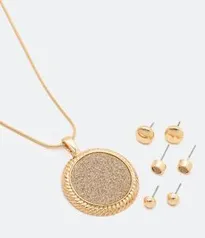 Conjunto Colar e 3 Pares de Brincos Dourado | R$ 20